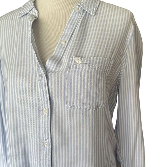 Abercrombie & Fitch Blue Striped Button Front Long Sleeved Blouse Workwear Shirt - Picture 3 of 6